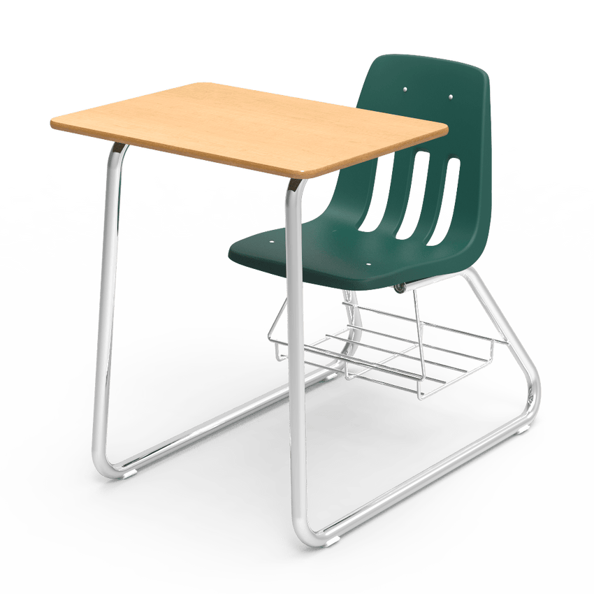 Virco 9640BR - Sled Based Combo Desk with 18" Seat, 18" x 24" Laminate Top, Bookrack (Virco 9640BR) - SchoolOutlet