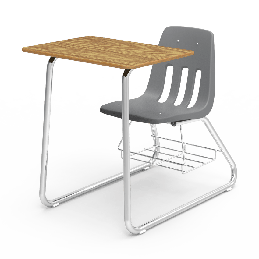 Virco 9640BR - Sled Based Combo Desk with 18" Seat, 18" x 24" Laminate Top, Bookrack (Virco 9640BR) - SchoolOutlet