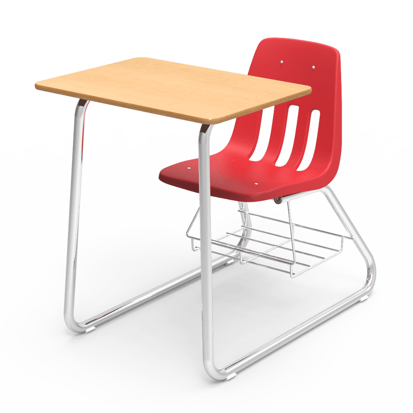 Virco 9640BR - Sled Based Combo Desk with 18" Seat, 18" x 24" Laminate Top, Bookrack (Virco 9640BR) - SchoolOutlet