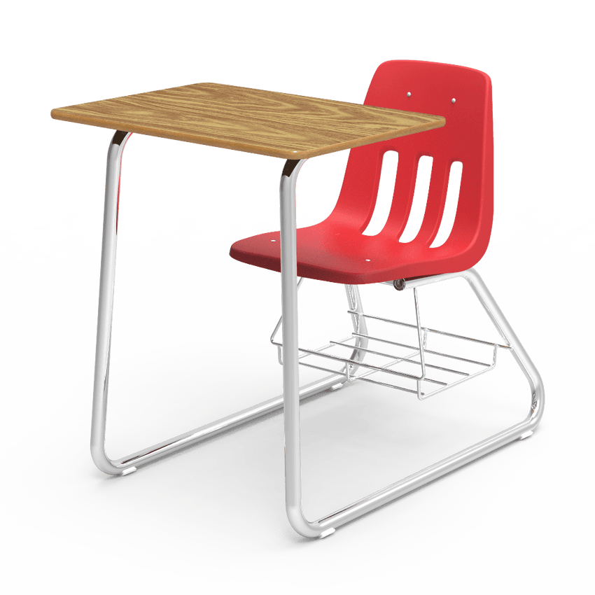 Virco 9640BR - Sled Based Combo Desk with 18" Seat, 18" x 24" Laminate Top, Bookrack (Virco 9640BR) - SchoolOutlet