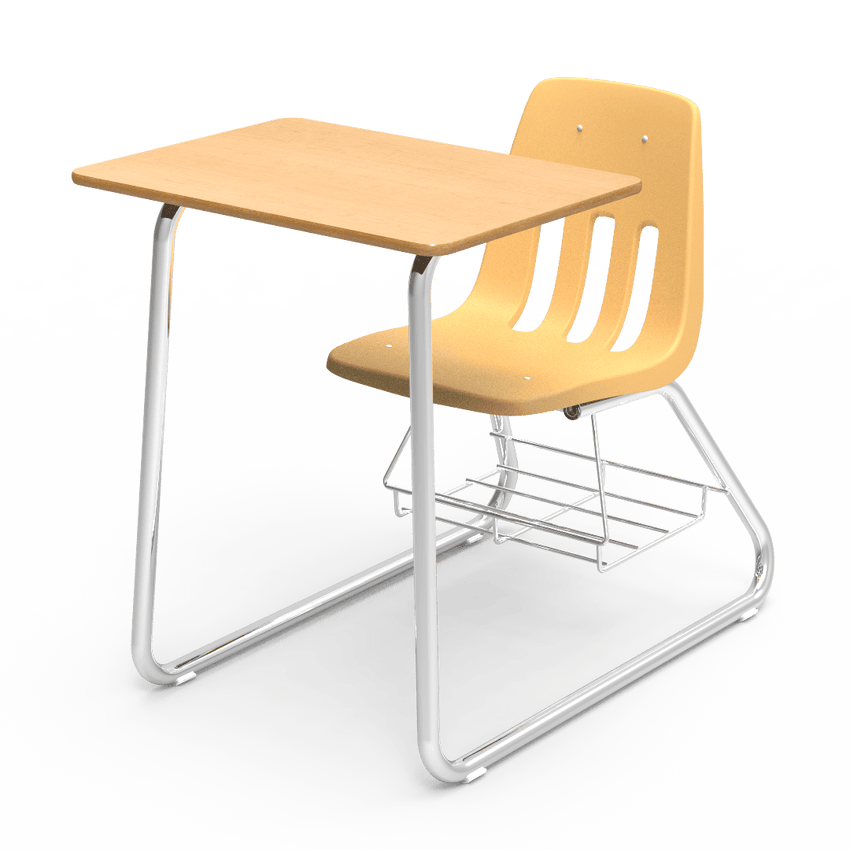Virco 9640BR - Sled Based Combo Desk with 18" Seat, 18" x 24" Laminate Top, Bookrack (Virco 9640BR) - SchoolOutlet