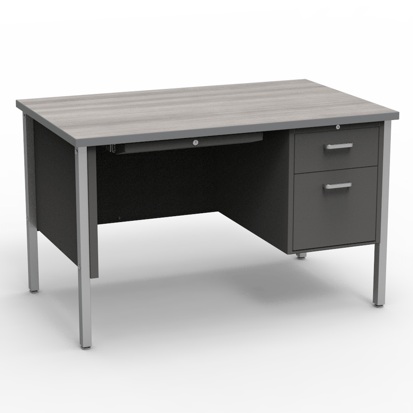 Virco 643 Single Pedestal Teacher Desk - 640 Series with a 30"D x 48"L High-pressure Laminate Surface - SchoolOutlet