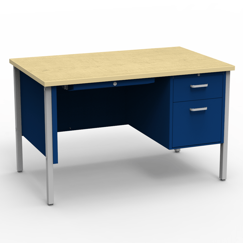 Virco 643 Single Pedestal Teacher Desk - 640 Series with a 30"D x 48"L High-pressure Laminate Surface - SchoolOutlet
