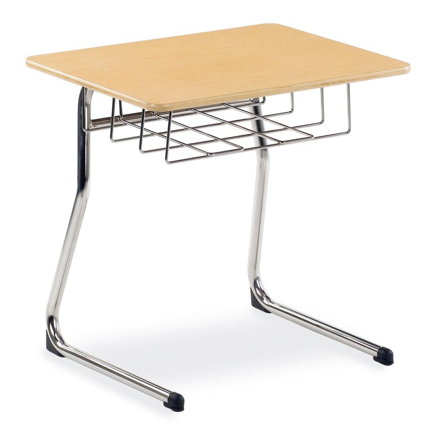 Virco Sigma Series 25" Fixed Height Student Desk, Cantilever Leg and 20" x 26" Hard Plastic Top and Wire Book Basket (Virco 73325BRM) - SchoolOutlet