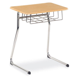Virco Sigma Series 30" Fixed Height Student Desk, Cantilever Leg and 20" x 26" Hard Plastic Top and Wire Book Basket  (Virco 73330BRM)