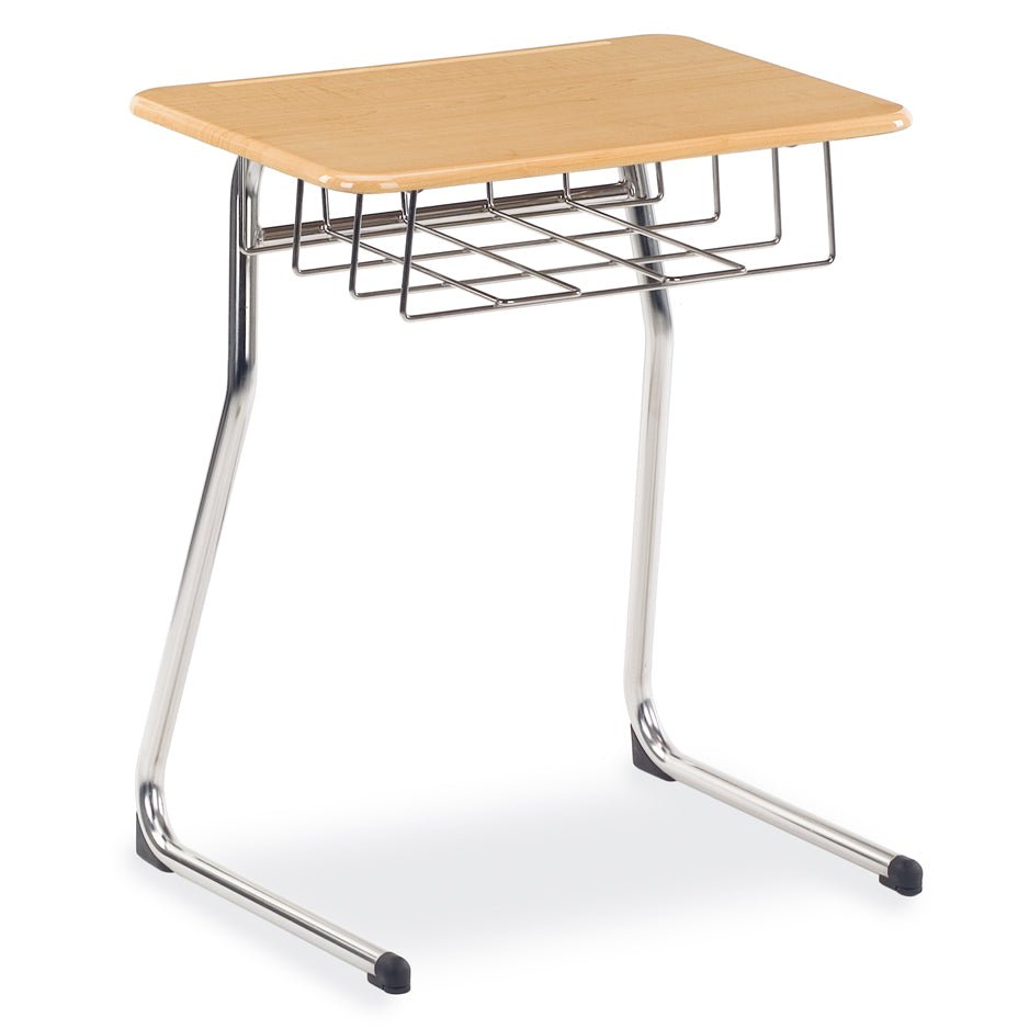 Virco Sigma Series 30" Fixed Height Student Desk, Cantilever Leg and 20" x 26" Hard Plastic Top and Wire Book Basket (Virco 73330BRM) - SchoolOutlet