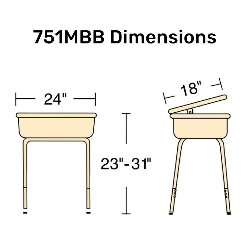 Virco 751 Lift-Lid School Desk 18" x 24" Laminate Top with Metal Book Box and Adjustable Height Legs, for Schools and Classrooms - SchoolOutlet