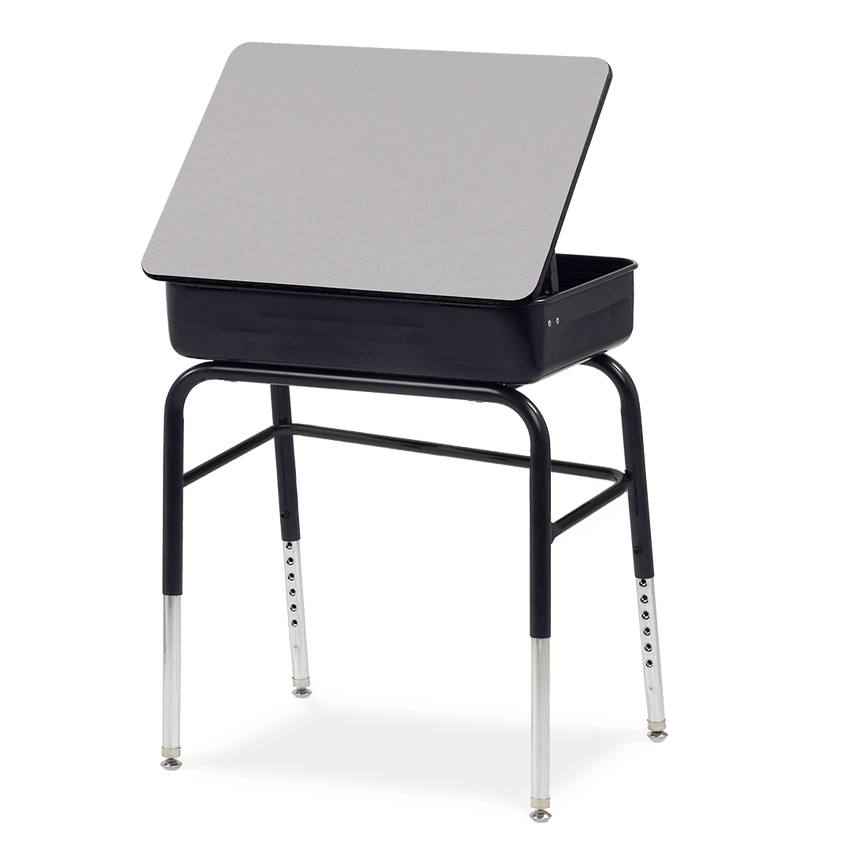 Virco 751MBBLB Lift-Lid Student Desk 18" x 24" Laminate Top with 5"D Metal Book Box, Leg Brace and Adjustable Height Legs (23"-31"H), for Schools and Classrooms - SchoolOutlet