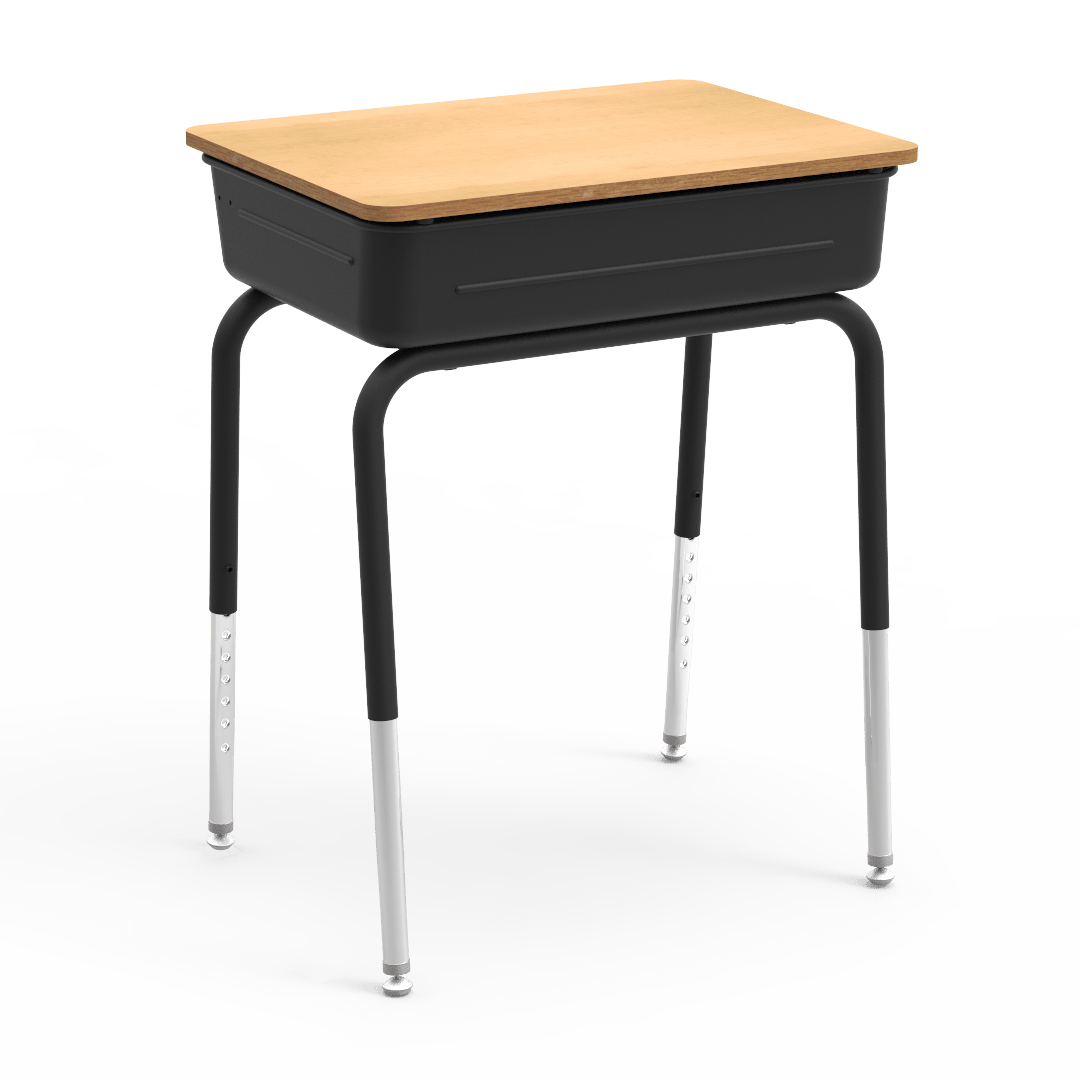 Virco 751MBBLB Lift-Lid Student Desk 18" x 24" Laminate Top with 5"D Metal Book Box, Leg Brace and Adjustable Height Legs (23"-31"H), for Schools and Classrooms - SchoolOutlet