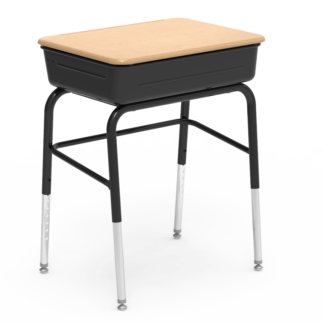 Virco 751MBBLBM Lift-Lid Student Desk 24"W x 18"D Hard Plastic Top with Metal Book Box, Leg Brace and Adjustable Height Legs, for Schools and Classrooms - SchoolOutlet