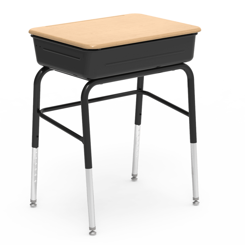 Virco 751MBBLBM Lift-Lid Student Desk 24"W x 18"D Hard Plastic Top with Metal Book Box, Leg Brace and Adjustable Height Legs, for Schools and Classrooms - SchoolOutlet