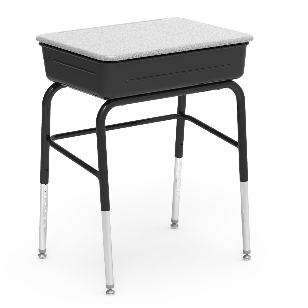 Virco 751MBBLBM Lift-Lid Student Desk 24"W x 18"D Hard Plastic Top with Metal Book Box, Leg Brace and Adjustable Height Legs, for Schools and Classrooms - SchoolOutlet