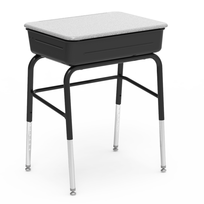 Virco 751MBBLBM Lift-Lid Student Desk 24"W x 18"D Hard Plastic Top with Metal Book Box, Leg Brace and Adjustable Height Legs, for Schools and Classrooms - SchoolOutlet