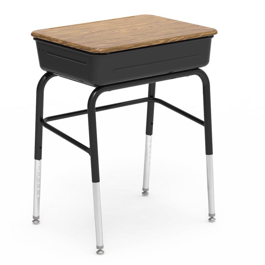 Virco 751MBBLBM Lift-Lid Student Desk 24"W x 18"D Hard Plastic Top with Metal Book Box, Leg Brace and Adjustable Height Legs, for Schools and Classrooms - SchoolOutlet
