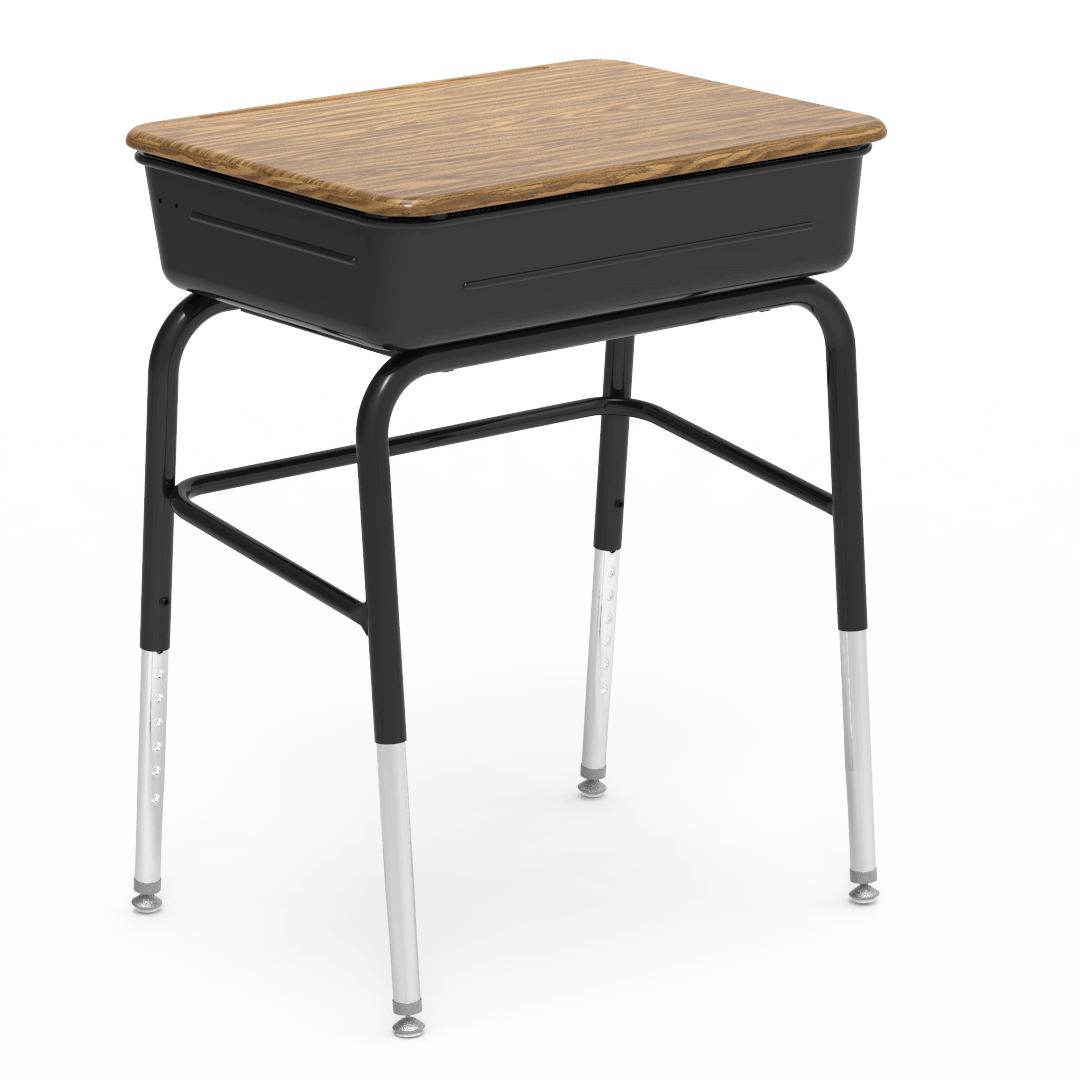 Virco 751MBBLBM Lift-Lid Student Desk 24"W x 18"D Hard Plastic Top with Metal Book Box, Leg Brace and Adjustable Height Legs, for Schools and Classrooms - SchoolOutlet