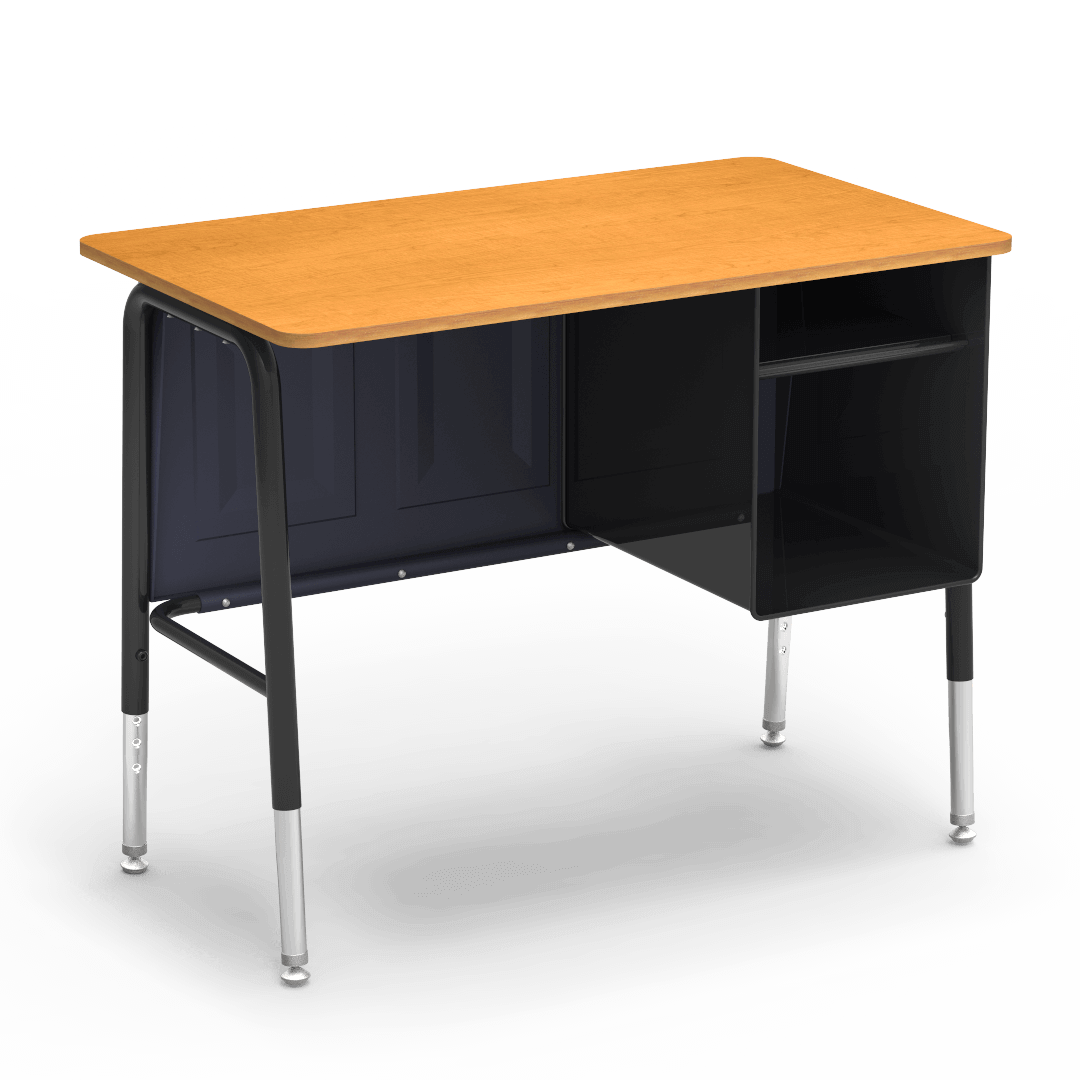Virco 765MBB Jr. Executive Student Desk 20" x 34" Laminate Top with Book Shelf and Adjustable Height Legs for Classroom and Schools - SchoolOutlet