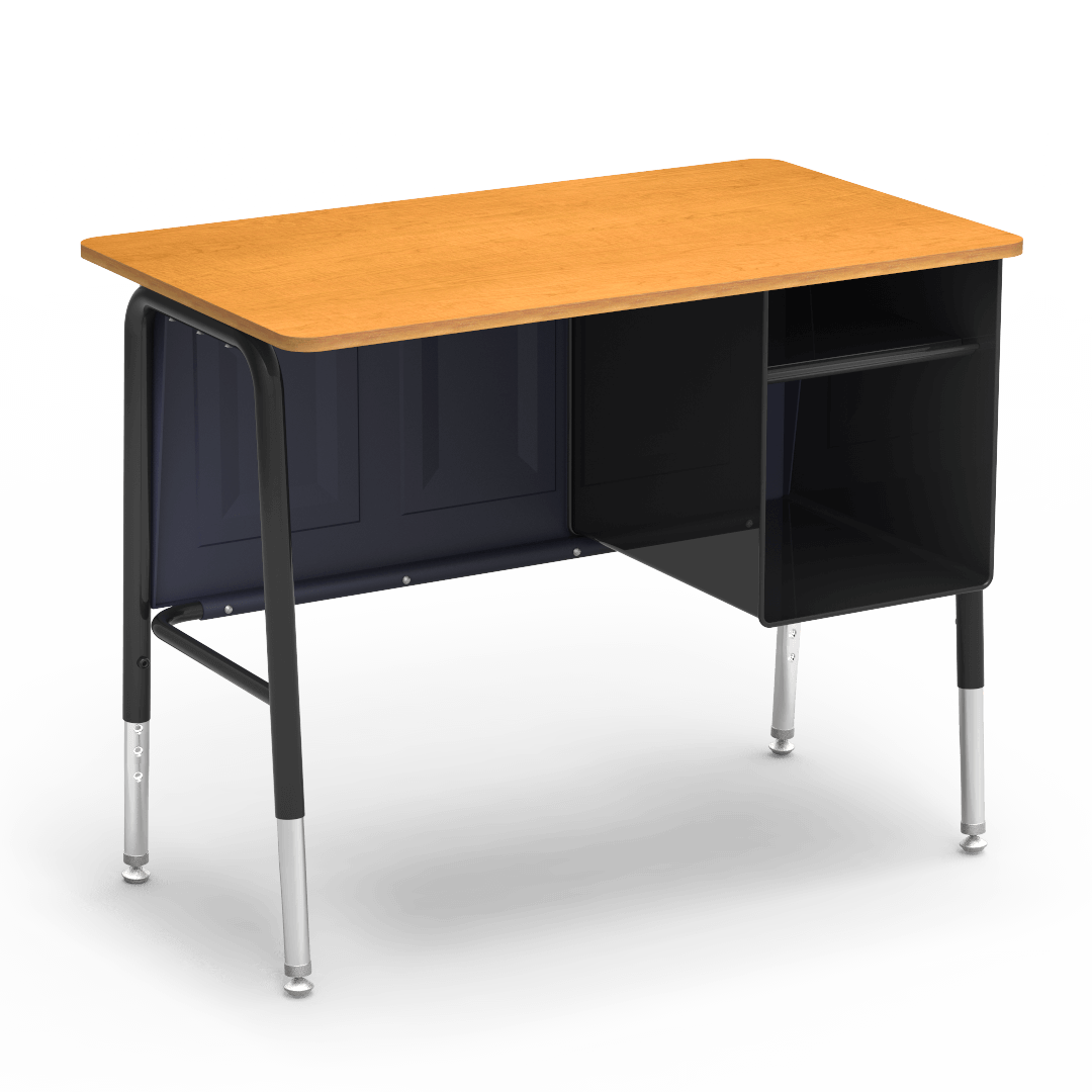 Virco 765MBBM Jr. Executive Student Desk 20" x 34" Hard Plastic Top with Book Shelf and Adjustable Height Legs (22"-30"H) for Classrooms and Schools - SchoolOutlet