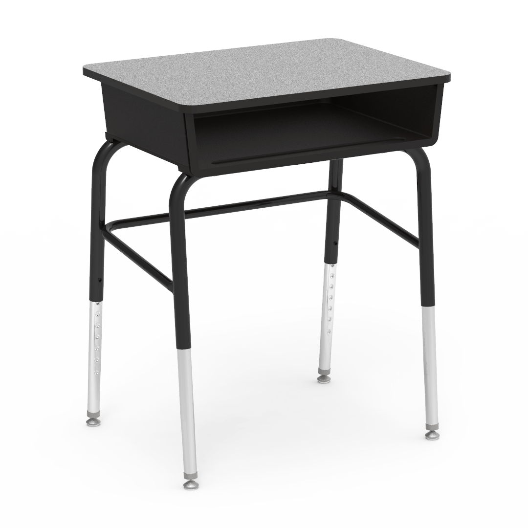 Virco 785LB - Student Desk 18" x 24" Laminate Top with Plastic Open Front Book Box, Leg Brace and Adjustable Height Legs, for Schools and Classrooms - SchoolOutlet