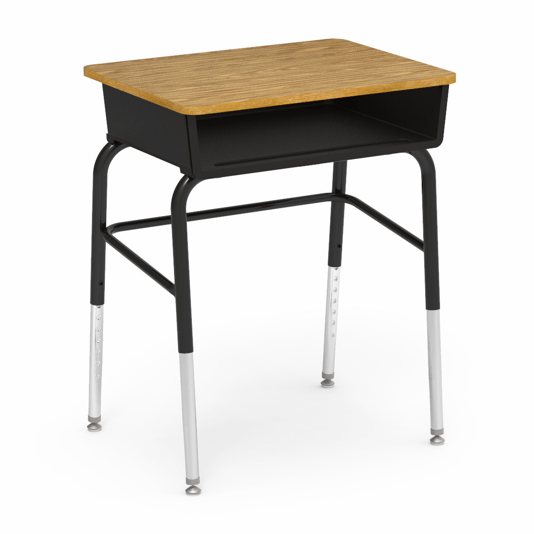 Virco 785LB - Student Desk 18" x 24" Laminate Top with Plastic Open Front Book Box, Leg Brace and Adjustable Height Legs, for Schools and Classrooms - SchoolOutlet