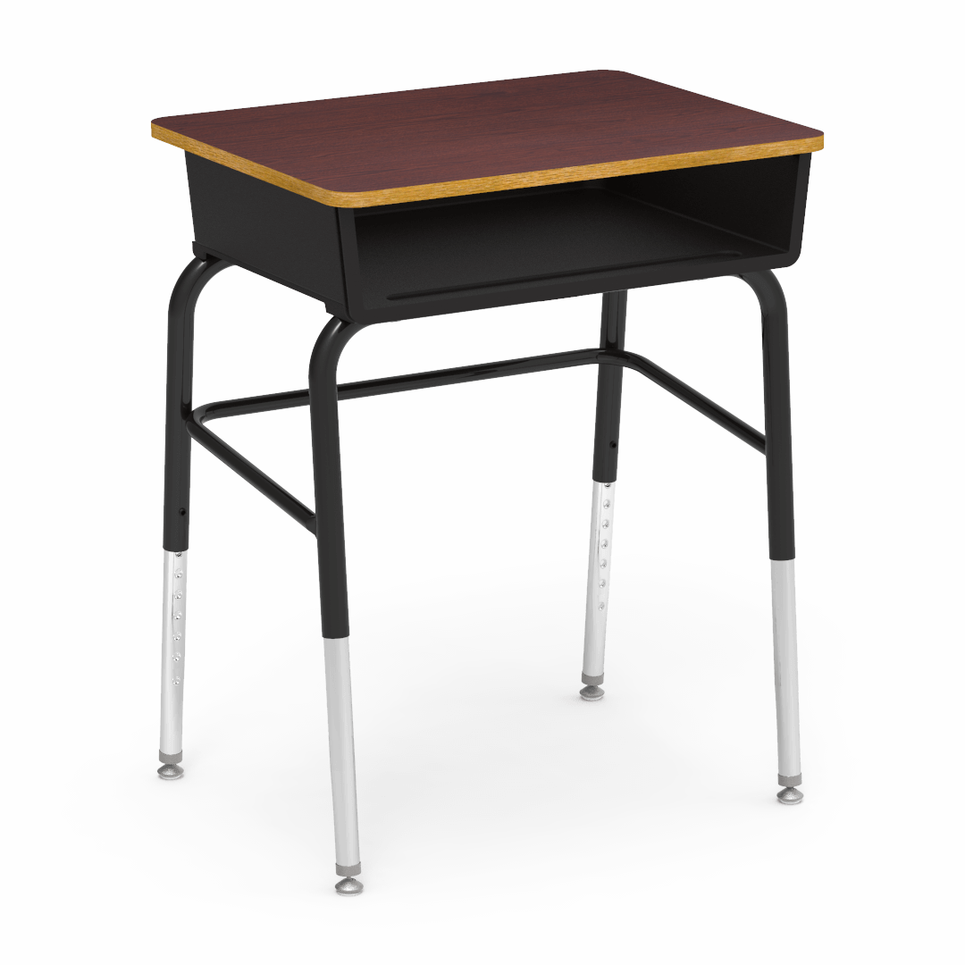 Virco 785LB - Student Desk 18" x 24" Laminate Top with Plastic Open Front Book Box, Leg Brace and Adjustable Height Legs, for Schools and Classrooms - SchoolOutlet