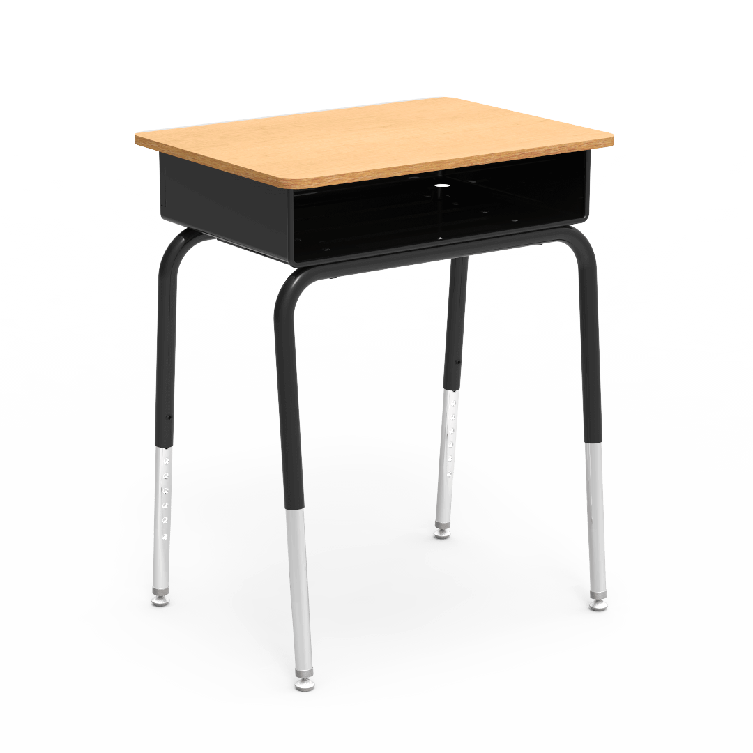 Virco 785MBB - Student Desk 18" x 24" Laminate Top with Open Front Metal Book Box and Adjustable Height Legs for Schools and Classrooms - SchoolOutlet