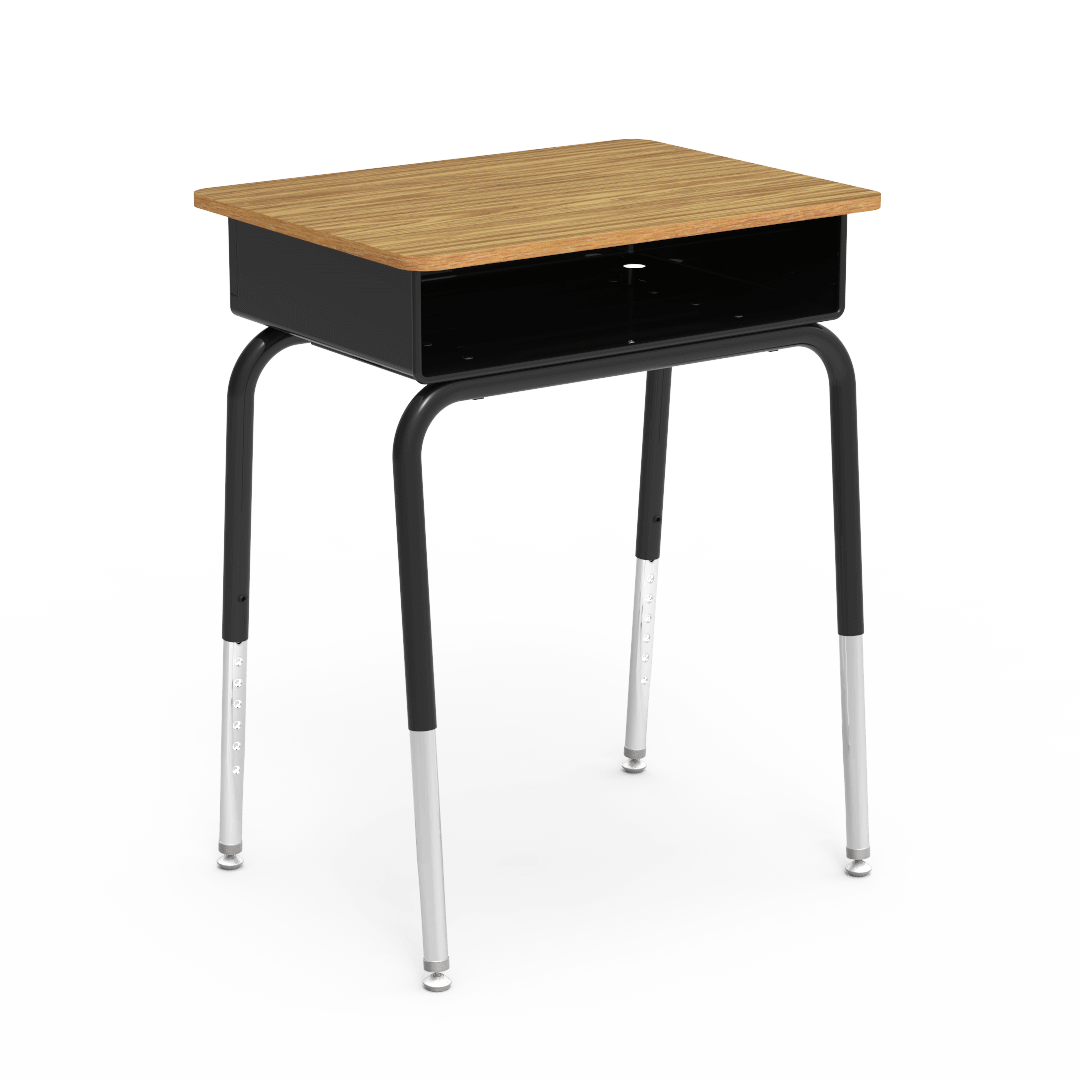 Virco 785MBB - Student Desk 18" x 24" Laminate Top with Open Front Metal Book Box and Adjustable Height Legs for Schools and Classrooms - SchoolOutlet