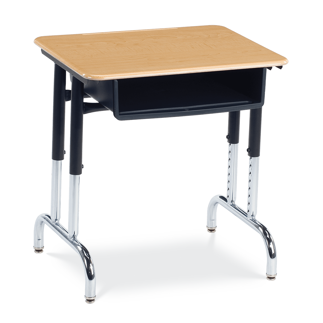 Virco 792026BBM - 7900 Series Student Desk, 20" x 26" Hard Plastic Top with heavy-duty pedestal design frame, Open-front plastic book box and adjustable height range of 22" to 30" - SchoolOutlet