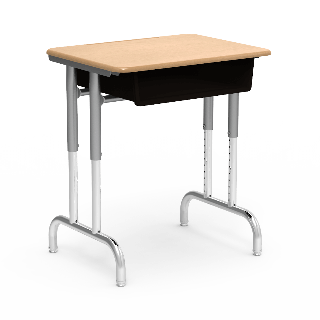 Virco 792026BBM - 7900 Series Student Desk, 20" x 26" Hard Plastic Top with heavy-duty pedestal design frame, Open-front plastic book box and adjustable height range of 22" to 30" - SchoolOutlet