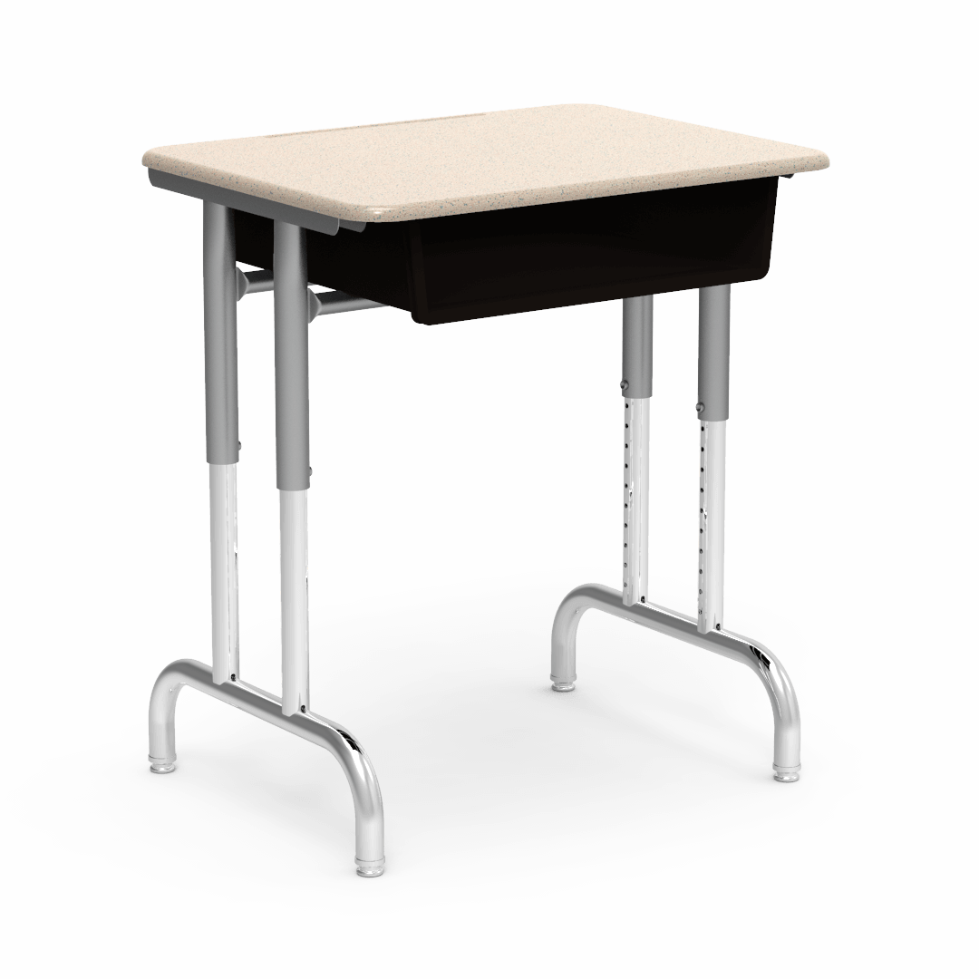 Virco 792026BBM - 7900 Series Student Desk, 20" x 26" Hard Plastic Top with heavy-duty pedestal design frame, Open-front plastic book box and adjustable height range of 22" to 30" - SchoolOutlet