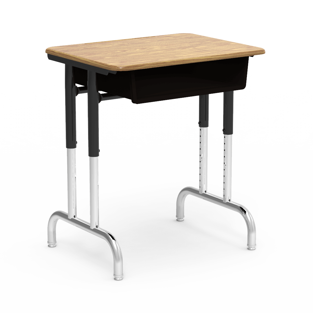 Virco 792026BBM - 7900 Series Student Desk, 20" x 26" Hard Plastic Top with heavy-duty pedestal design frame, Open-front plastic book box and adjustable height range of 22" to 30" - SchoolOutlet