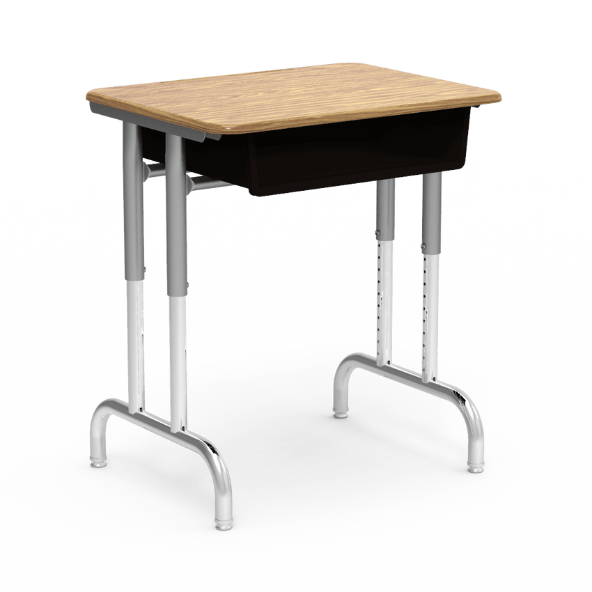 Virco 792026BBM - 7900 Series Student Desk, 20" x 26" Hard Plastic Top with heavy-duty pedestal design frame, Open-front plastic book box and adjustable height range of 22" to 30" - SchoolOutlet