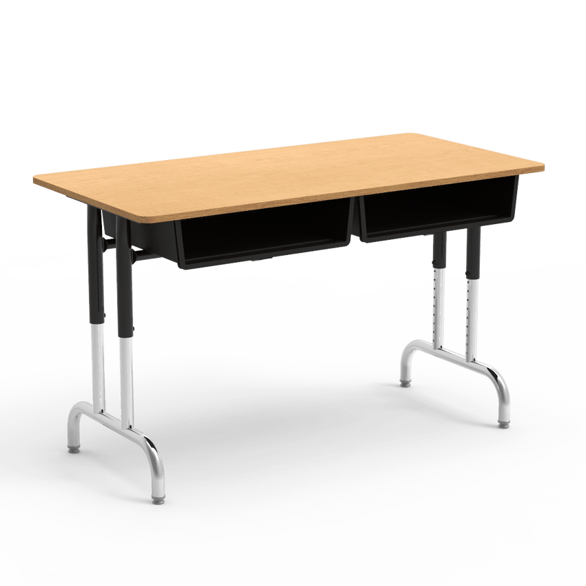 Virco 792448BB - 7900 Series Double Student Desk, 24" x 48" Plywood-core high-pressure laminate Top, Dual Open Front Book Boxes, heavy-duty pedestal design frame - SchoolOutlet