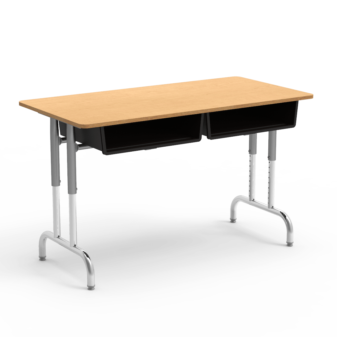 Virco 792448BB - 7900 Series Double Student Desk, 24" x 48" Plywood-core high-pressure laminate Top, Dual Open Front Book Boxes, heavy-duty pedestal design frame - SchoolOutlet