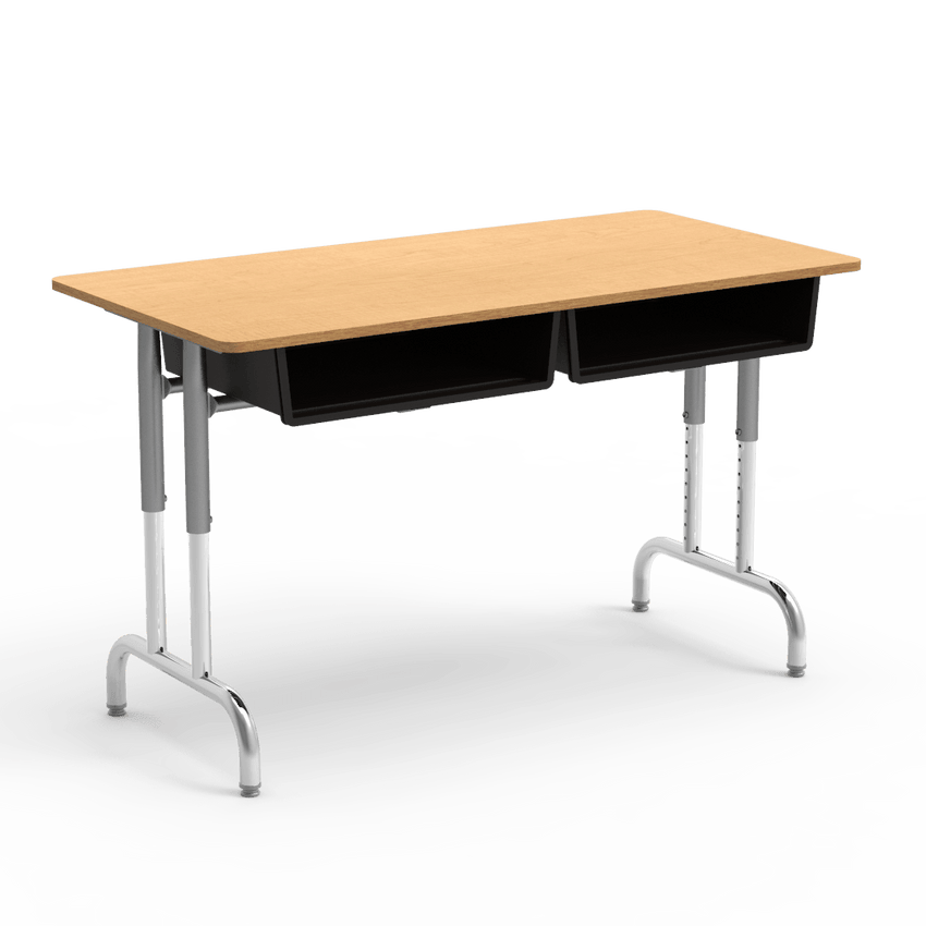 Virco 792448BB - 7900 Series Double Student Desk, 24" x 48" Plywood-core high-pressure laminate Top, Dual Open Front Book Boxes, heavy-duty pedestal design frame - SchoolOutlet