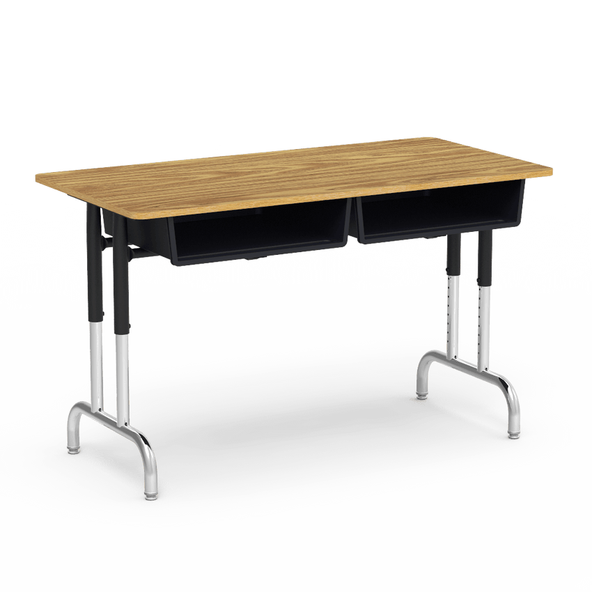 Virco 792448BB - 7900 Series Double Student Desk, 24" x 48" Plywood-core high-pressure laminate Top, Dual Open Front Book Boxes, heavy-duty pedestal design frame - SchoolOutlet