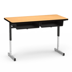 Virco 878 - Double Student Desk, Dual Open Front Book Boxes, 24" x 48" Top, Adjustable Cantilevered Legs (Virco 878)