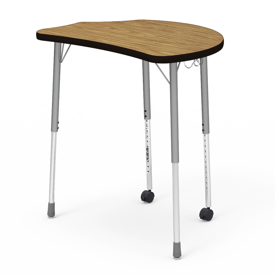 Virco Molecule Series Student Desk 24" x 32" Laminate Top with Backpack Hanger and two Casters- Create Shapes when Pushed Together - SchoolOutlet