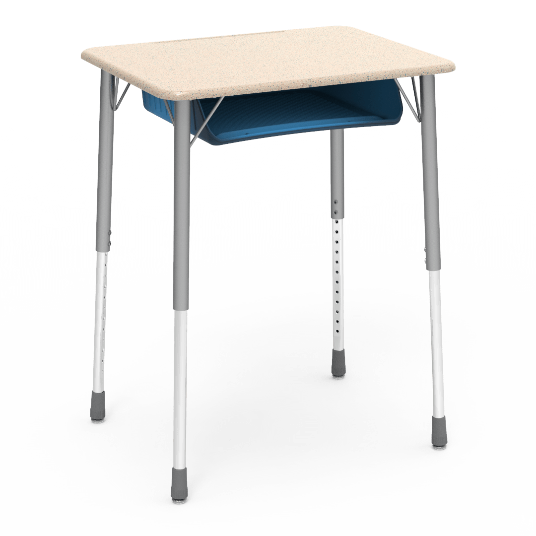 Virco ZADJ2026BOXM - ZUMA Series Student Desk, Hard Plastic 20" x 26-1/8" Top, 22"-34"H with plastic book box - SchoolOutlet