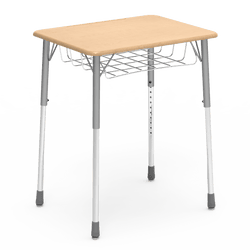 Virco ZADJ2026BRM - ZUMA Series Student Desk, Hard Plastic 20" x 26-1/8" Top, 22"-34"H with wire book basket
