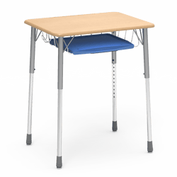 Virco ZADJ2026BRTBHM - ZUMA Series Student Desk, Hard Plastic Top (20" x 26-1/8"), Adjustable Height Legs (22"-34"H) with wire book basket with pencil tray and backpack hanger