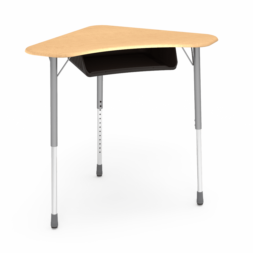 Virco ZBOOMBBM - ZUMA Series Student Desk - Boomerang Shape, Hard Plastic Top, 22"-34"H with plastic book box - SchoolOutlet