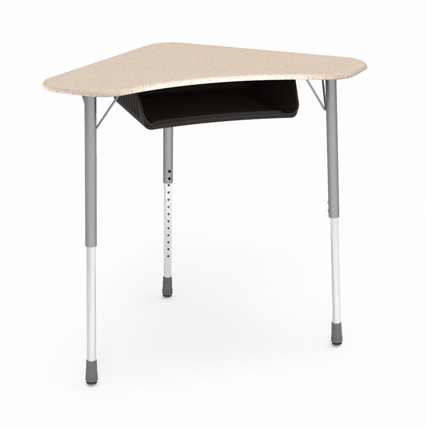 Virco ZBOOMBBM - ZUMA Series Student Desk - Boomerang Shape, Hard Plastic Top, 22"-34"H with plastic book box - SchoolOutlet