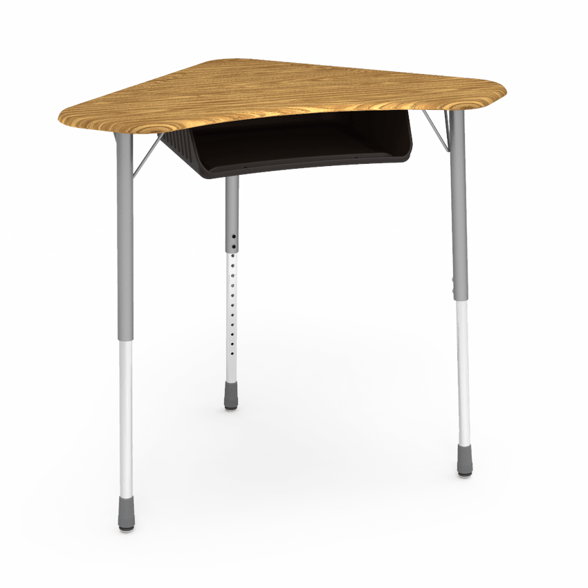 Virco ZBOOMBBM - ZUMA Series Student Desk - Boomerang Shape, Hard Plastic Top, 22"-34"H with plastic book box - SchoolOutlet