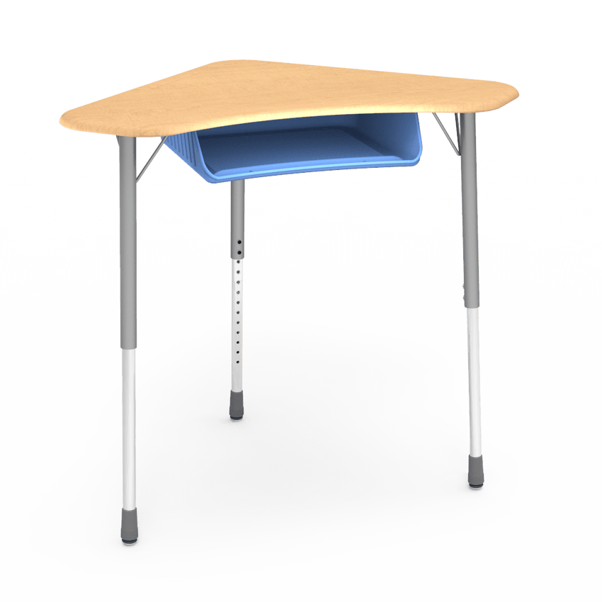 Virco ZBOOMBBM - ZUMA Series Student Desk - Boomerang Shape, Hard Plastic Top, 22"-34"H with plastic book box - SchoolOutlet