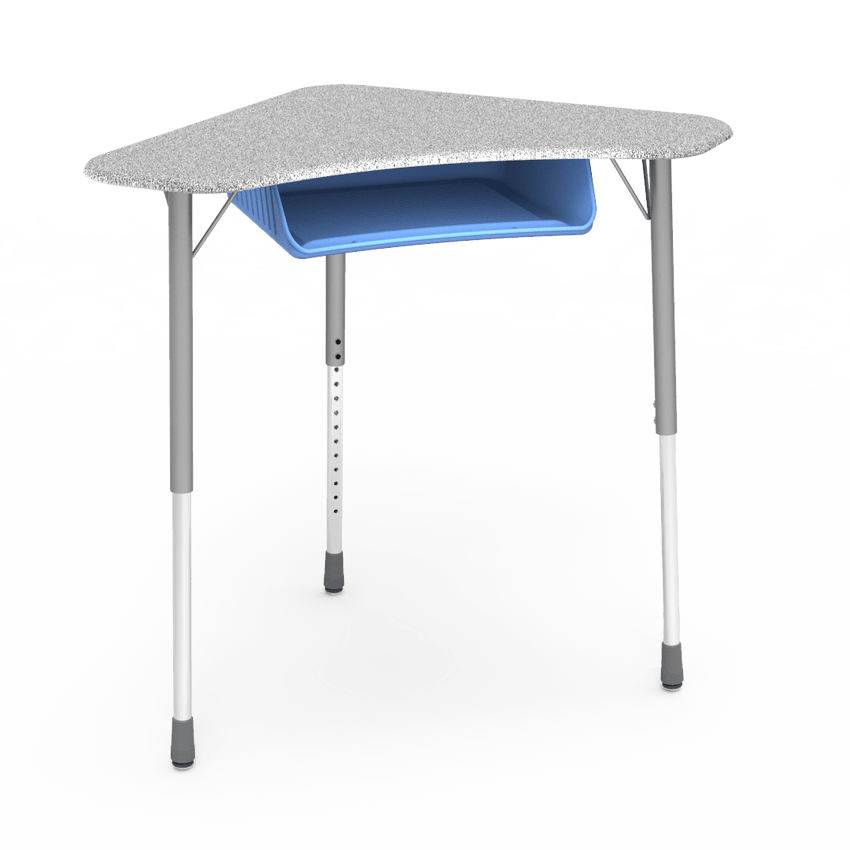 Virco ZBOOMBBM - ZUMA Series Student Desk - Boomerang Shape, Hard Plastic Top, 22"-34"H with plastic book box - SchoolOutlet