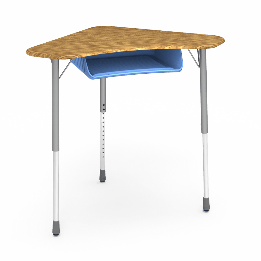Virco ZBOOMBBM - ZUMA Series Student Desk - Boomerang Shape, Hard Plastic Top, 22"-34"H with plastic book box - SchoolOutlet