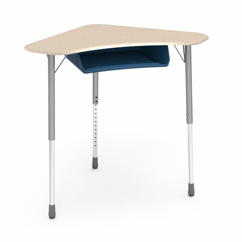 Virco ZBOOMBBM - ZUMA Series Student Desk - Boomerang Shape, Hard Plastic Top, 22"-34"H with plastic book box - SchoolOutlet