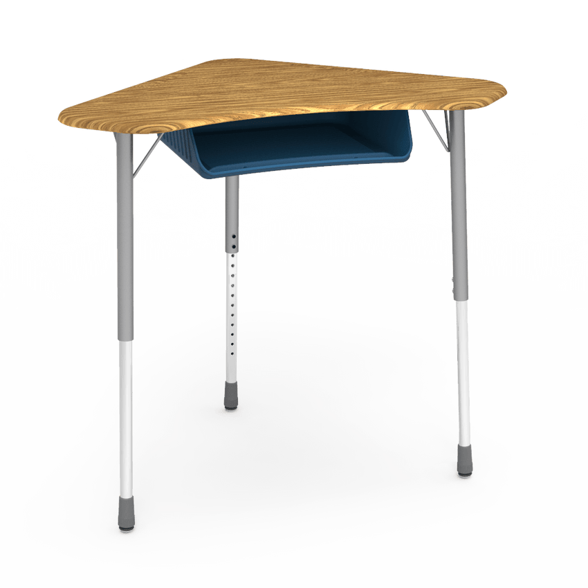 Virco ZBOOMBBM - ZUMA Series Student Desk - Boomerang Shape, Hard Plastic Top, 22"-34"H with plastic book box - SchoolOutlet