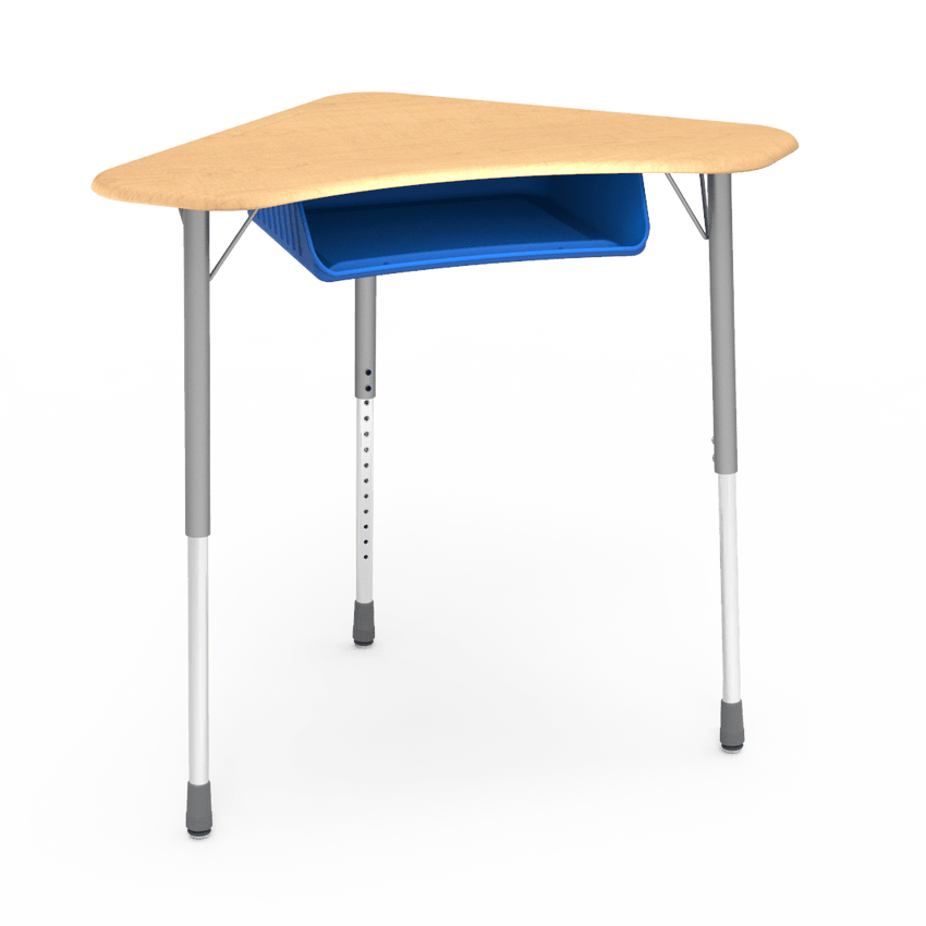 Virco ZBOOMBBM - ZUMA Series Student Desk - Boomerang Shape, Hard Plastic Top, 22"-34"H with plastic book box - SchoolOutlet