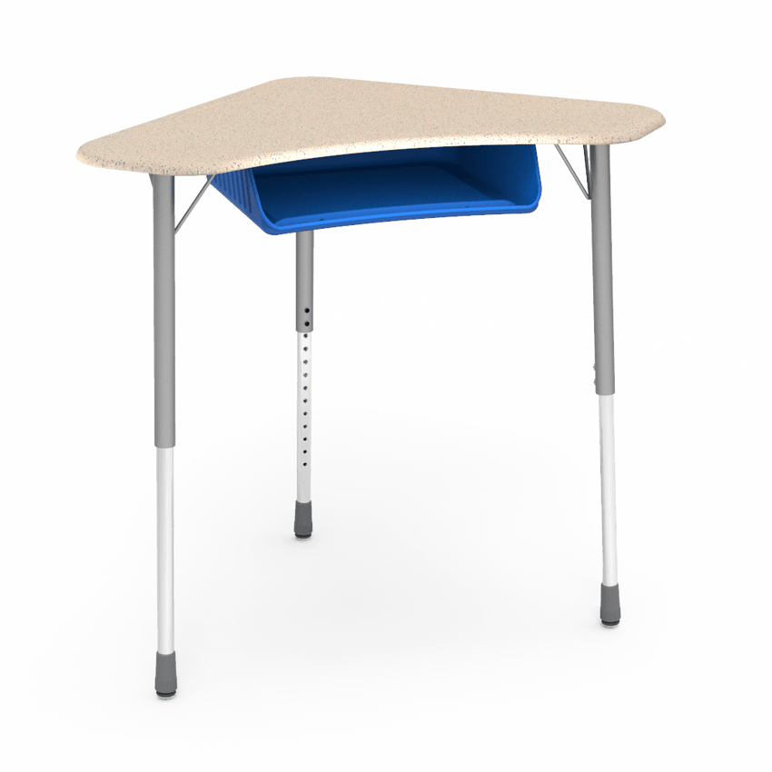 Virco ZBOOMBBM - ZUMA Series Student Desk - Boomerang Shape, Hard Plastic Top, 22"-34"H with plastic book box - SchoolOutlet